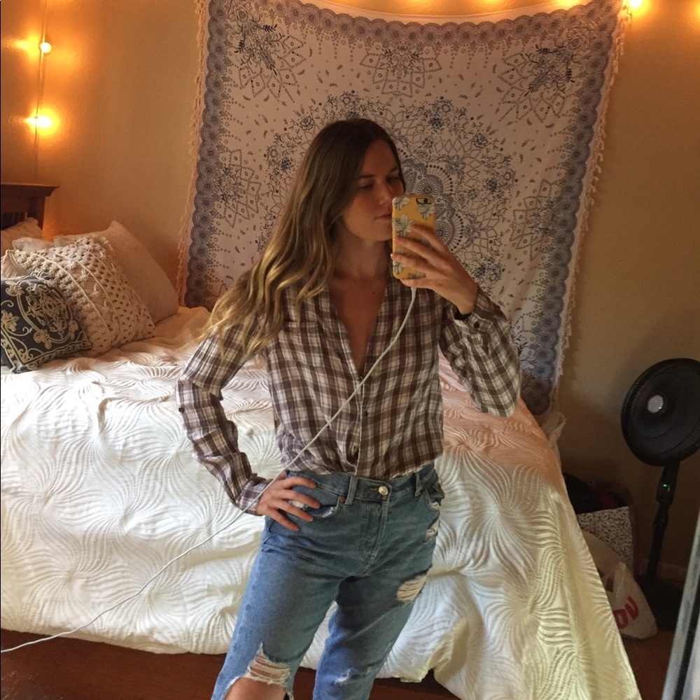 Tan and white flannel